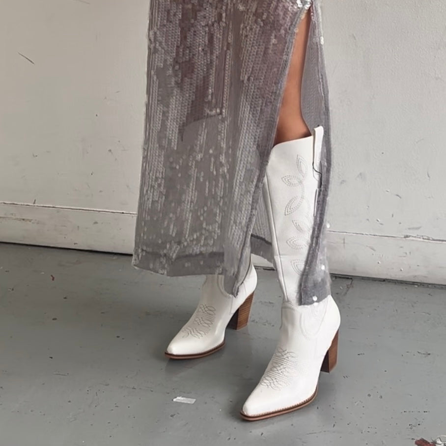 (40) Botas Cowboy Blancas Sin Marca