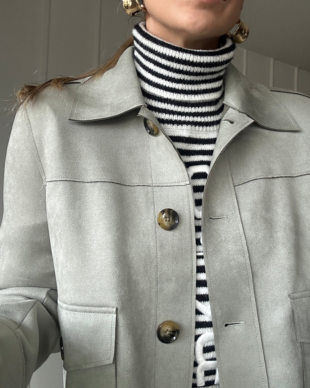 Chaqueta Gamuza Botones Verde - Talla M