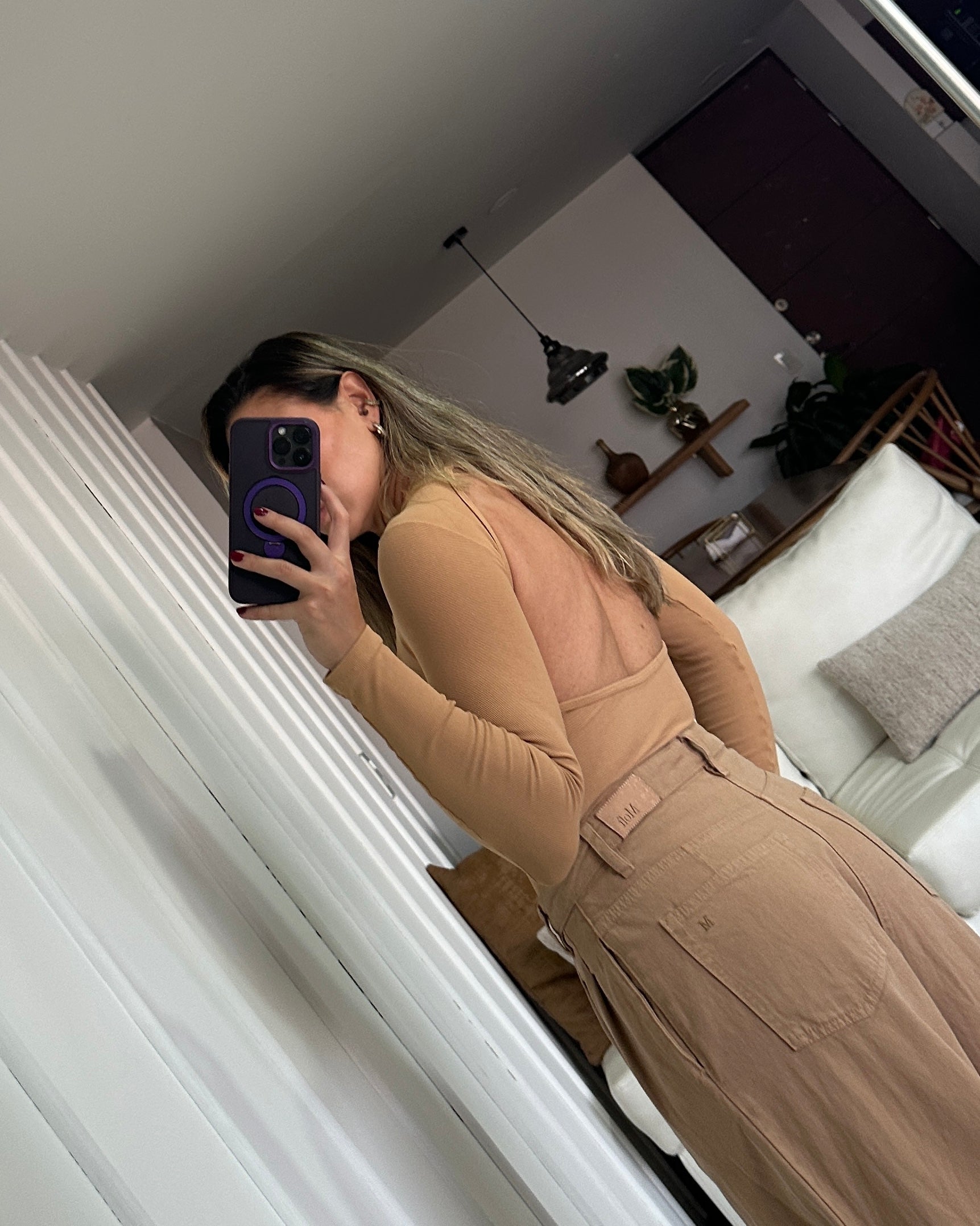 Pantalon Wide Leg con Pinzas - Cafe Camel - Talla 8