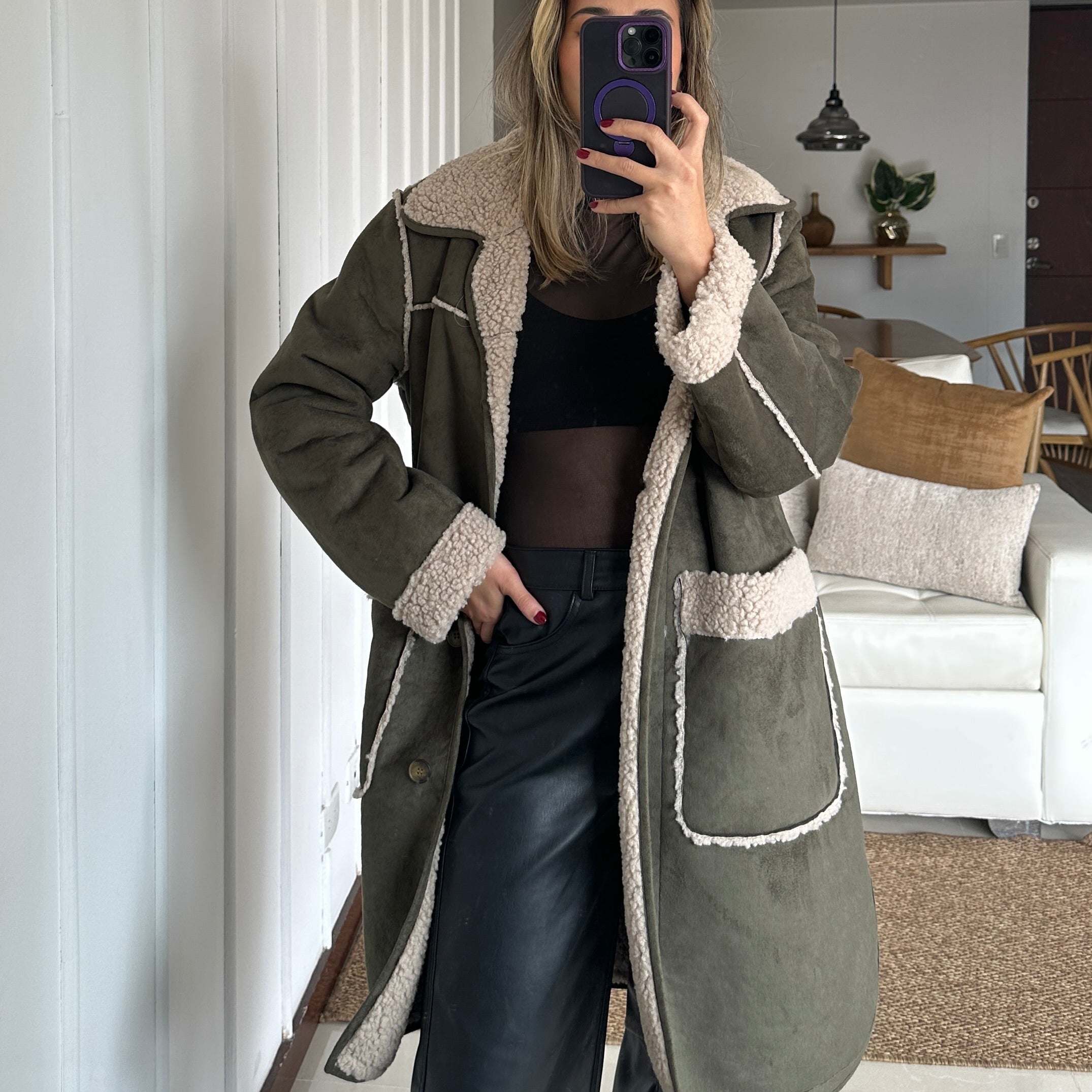 Abrigo Michael Kors Gamuza Oliva - Talla L