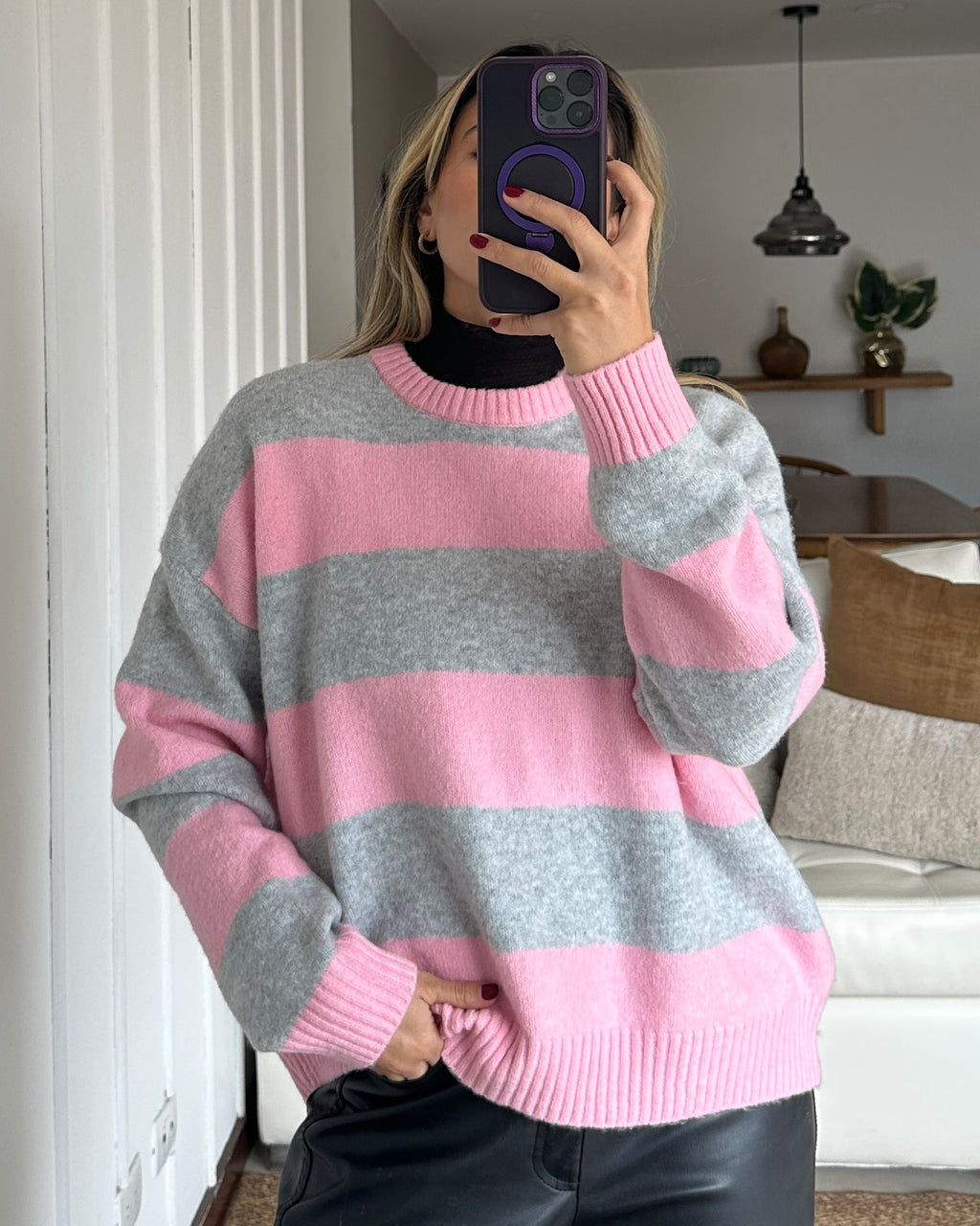 Suéter Punto Rayas Oversize - Talla XL