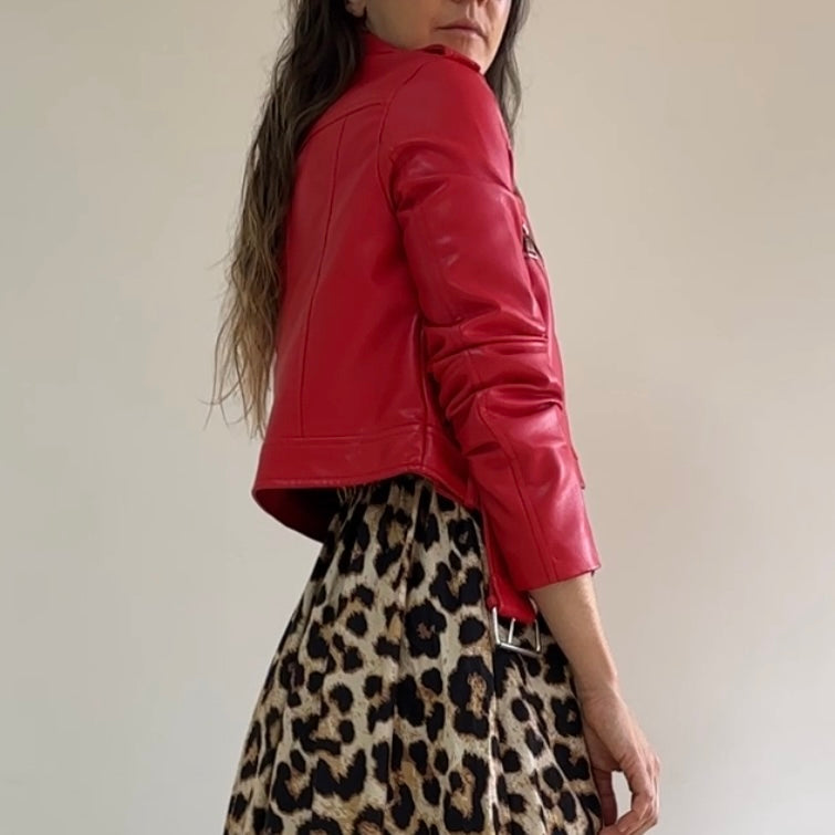 (S)Chaqueta Roja Tipo Cuero Stradivarius