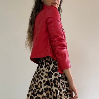 (S)Chaqueta Roja Tipo Cuero Stradivarius