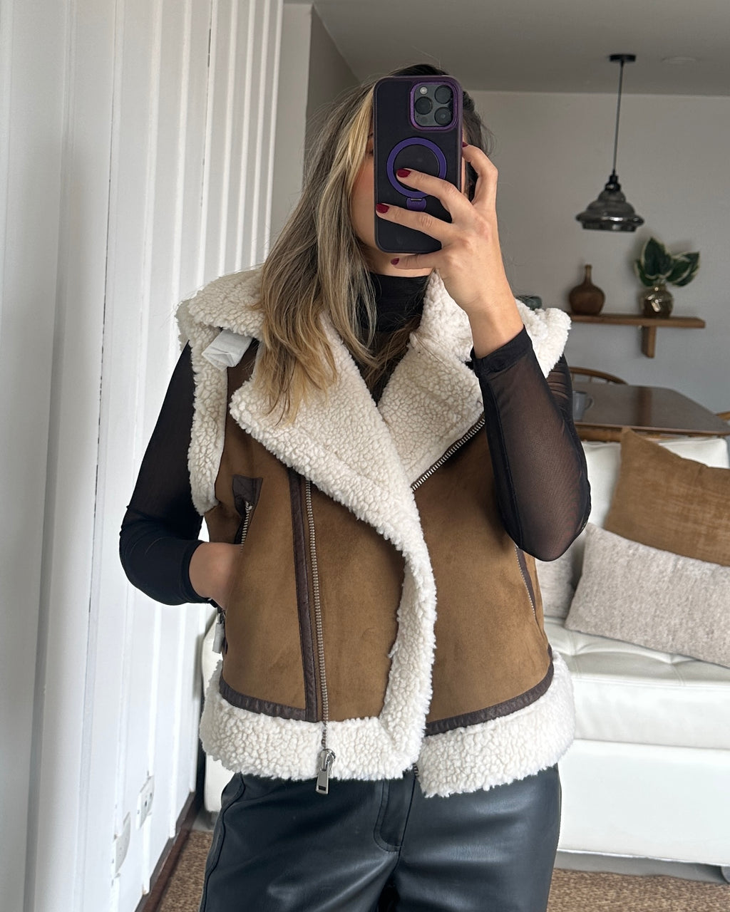 Chaleco Aviador Ovejero Café - Talla M