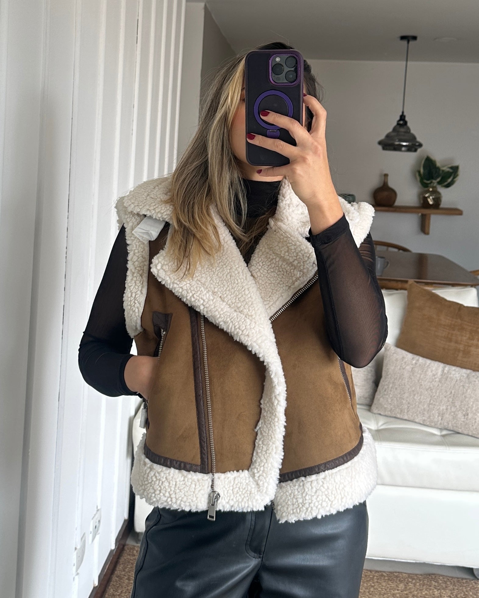 Chaleco Aviador Ovejero Café - Talla M