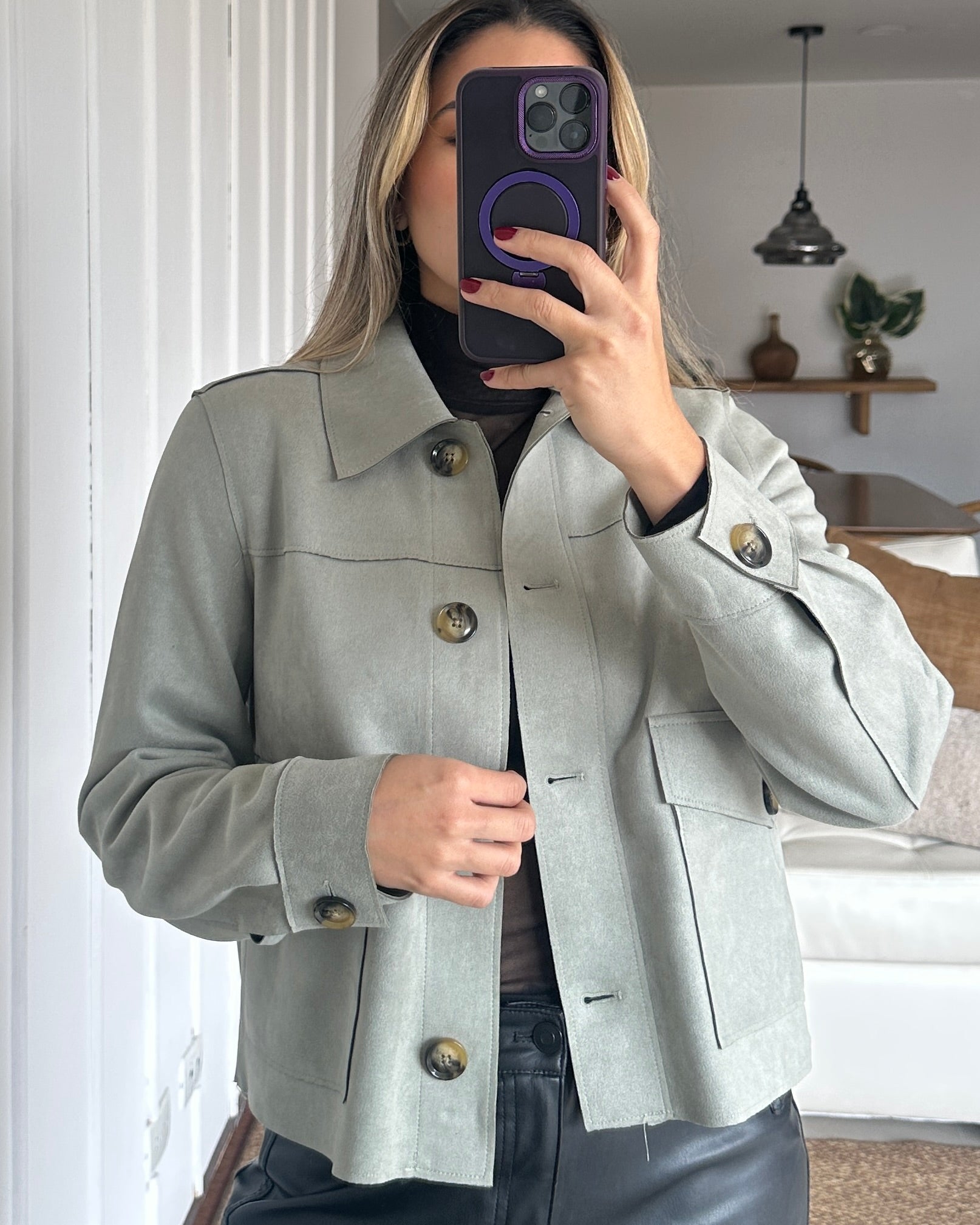 Chaqueta Gamuza Botones Verde - Talla M