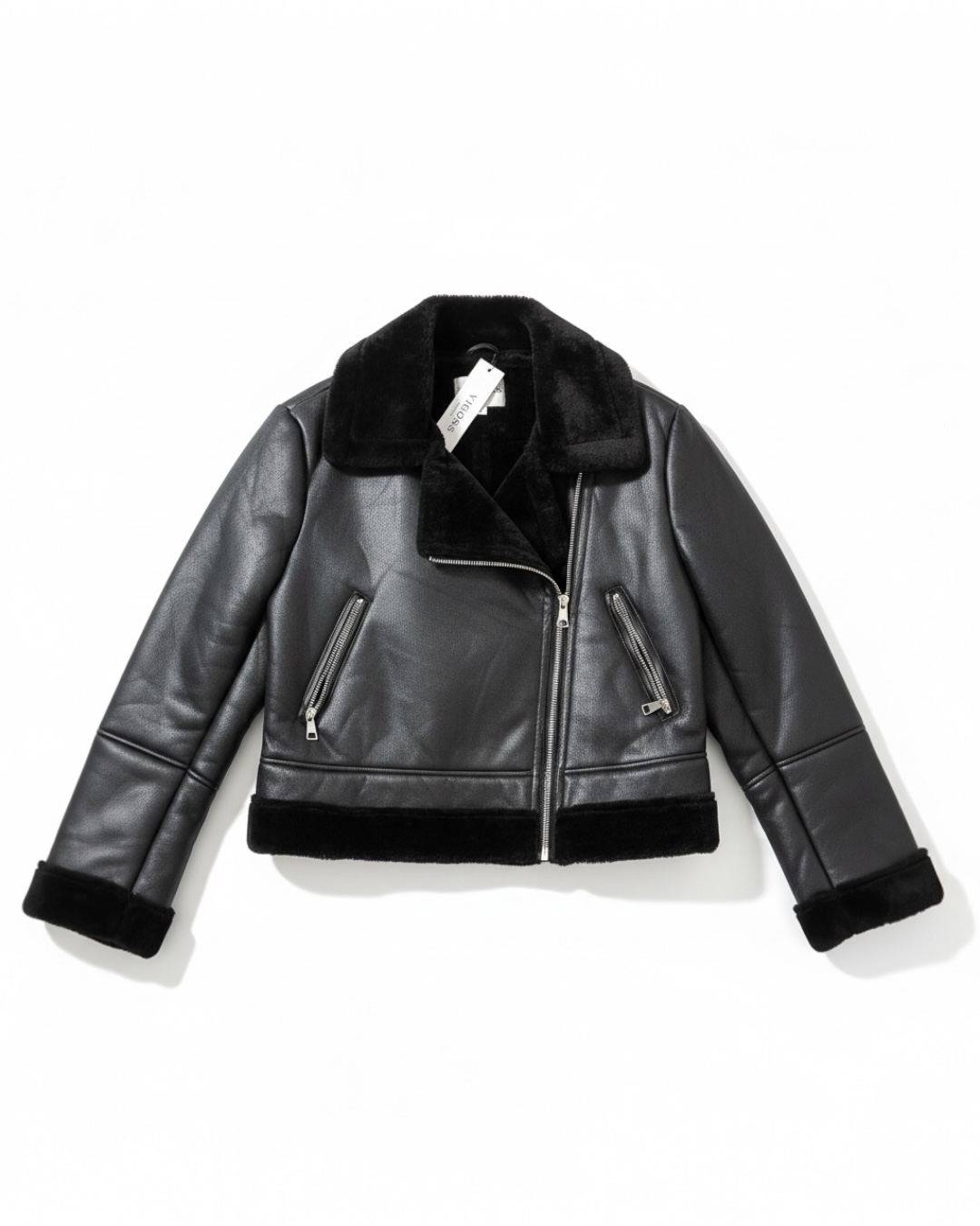 Chaqueta Aviador Piel Sintética Negra - Talla L