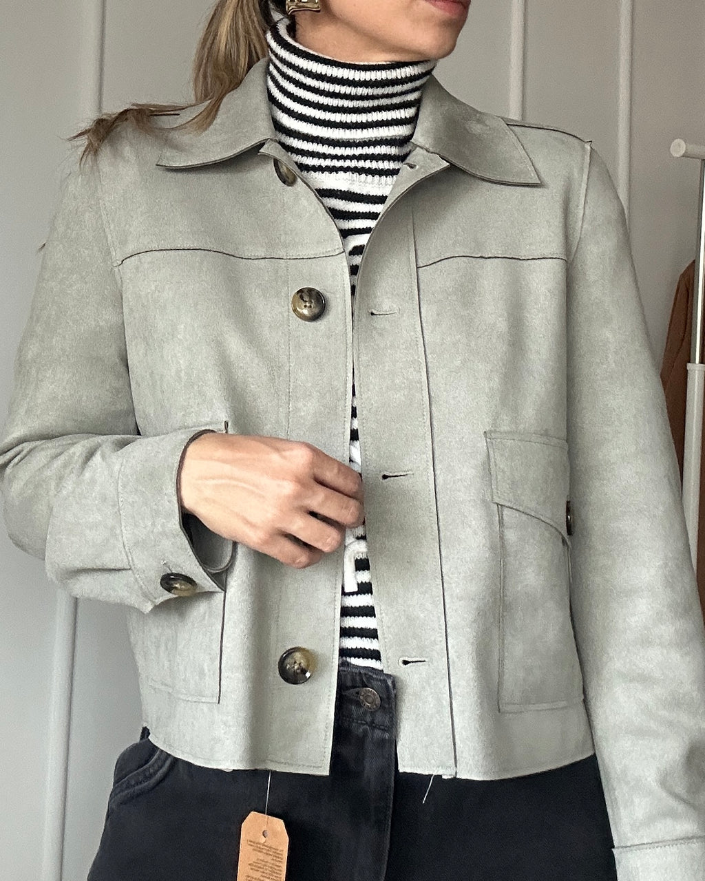 Chaqueta Gamuza Botones Verde - Talla M