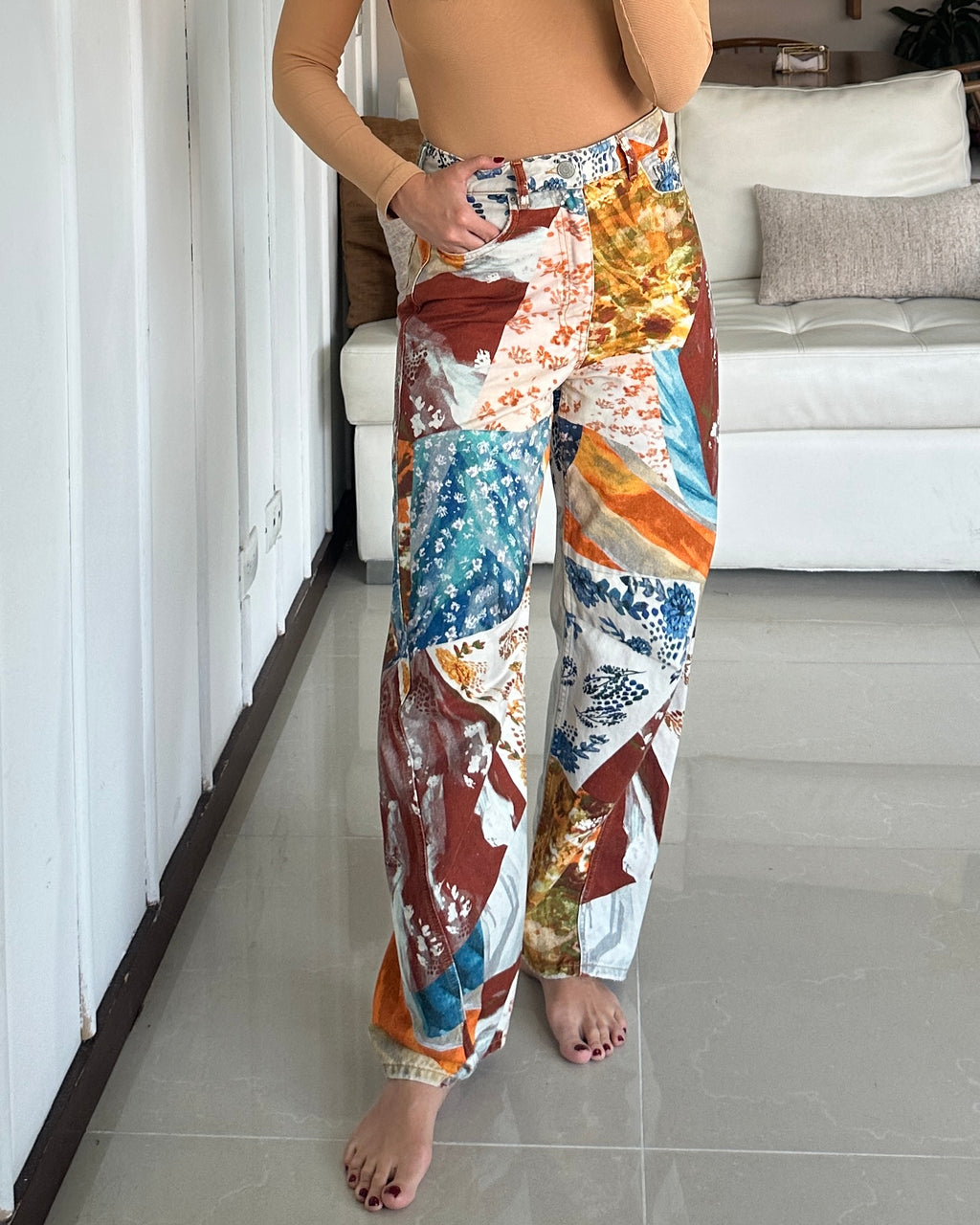 Bimba y Lola - Barrel Flowers Patchwork Jeans - Talla 8