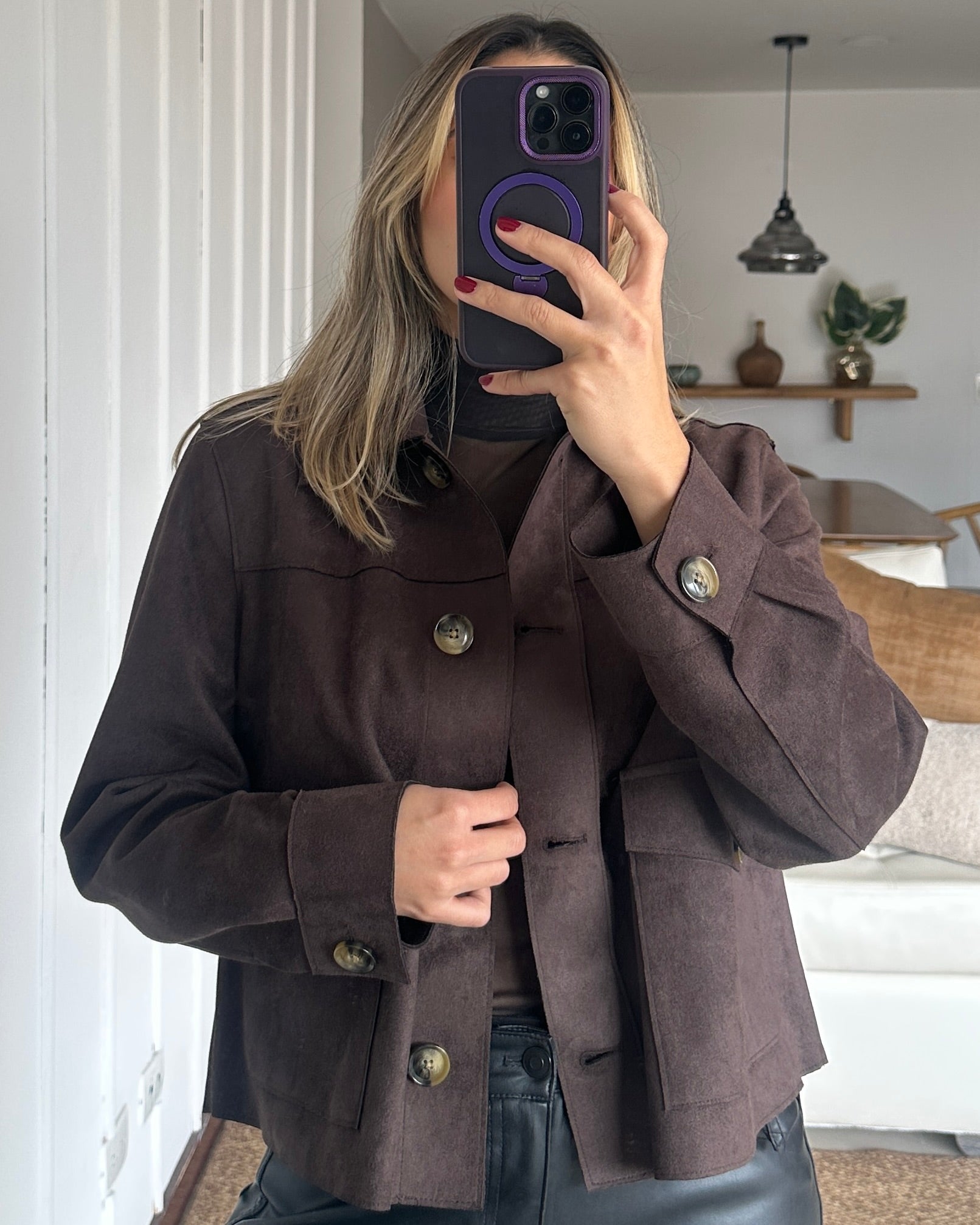 Chaqueta Gamuza Botones Café - Talla L