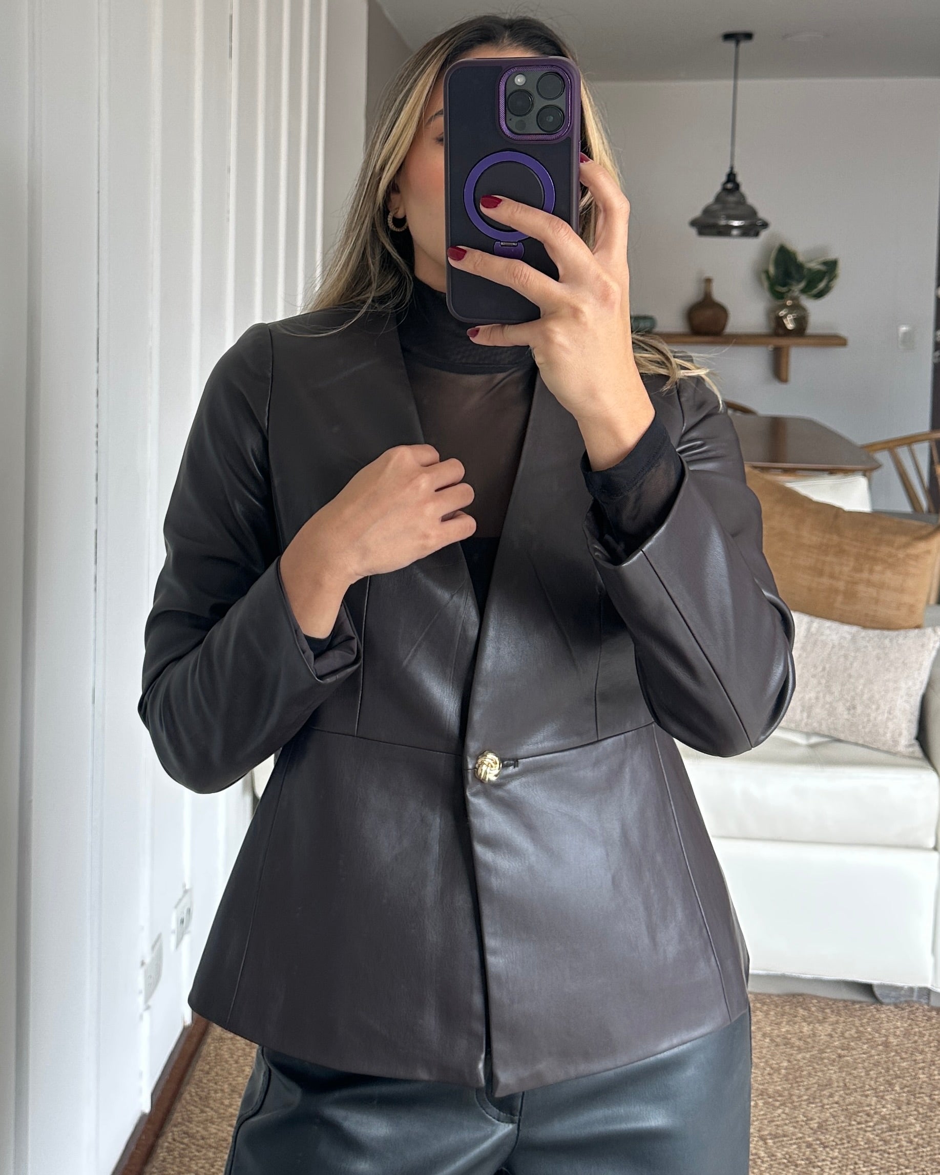 Chaqueta Silueta Peplum Efecto Cuero - Talla M