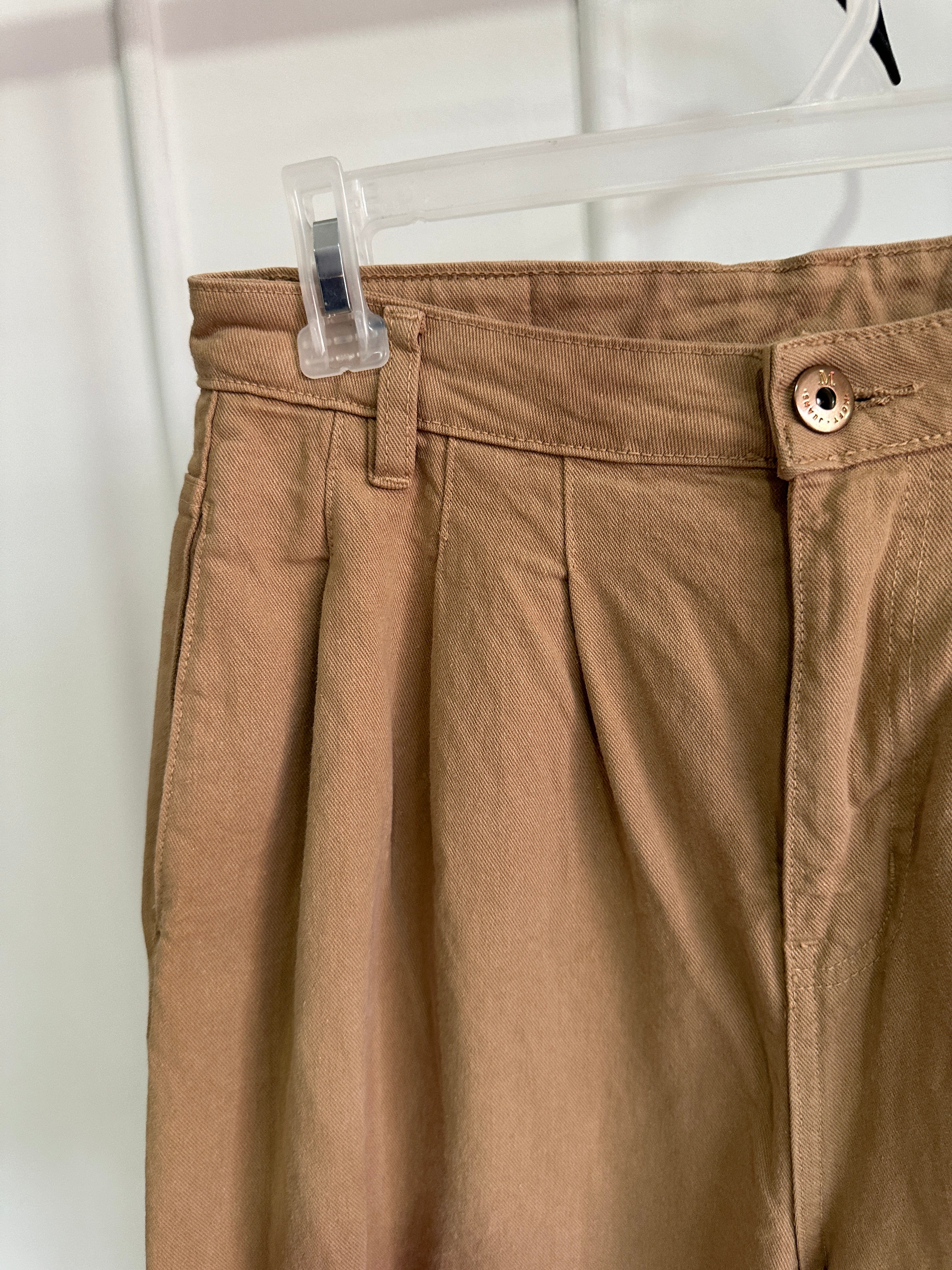 Pantalon Wide Leg con Pinzas - Cafe Camel - Talla 8
