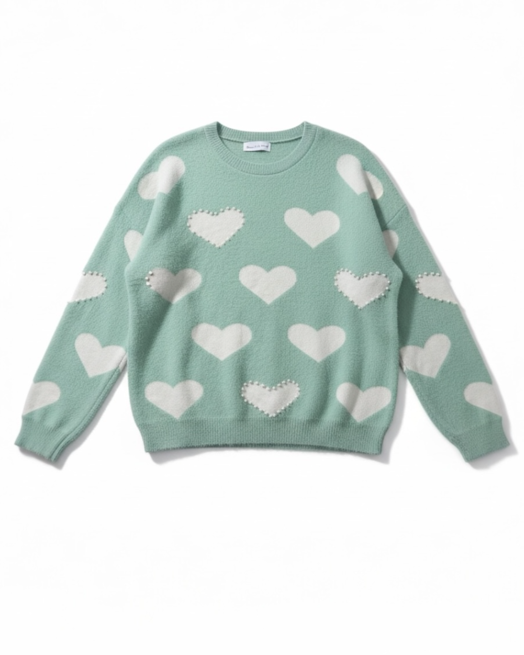 Suéter Punto Corazones Verde Menta - Talla XL
