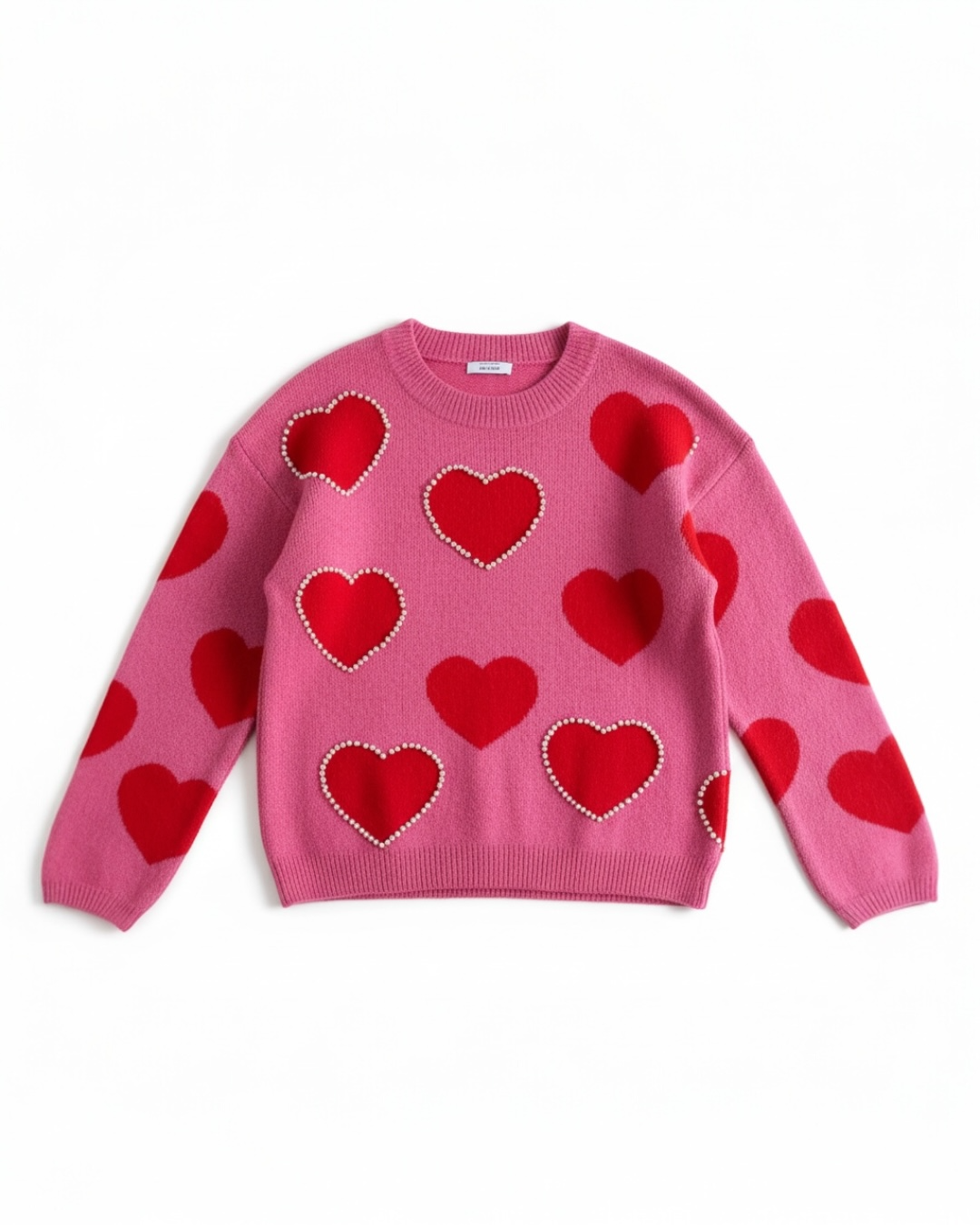 Suéter Punto Corazones y Perlas Rosa - Talla M