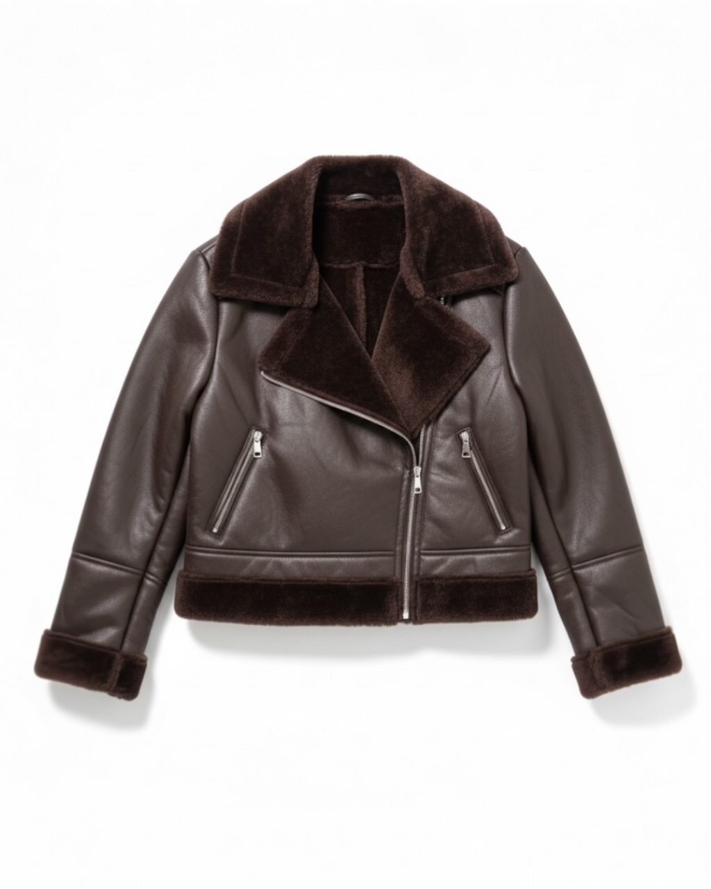 Chaqueta Aviador Piel Sintética Café - Talla L